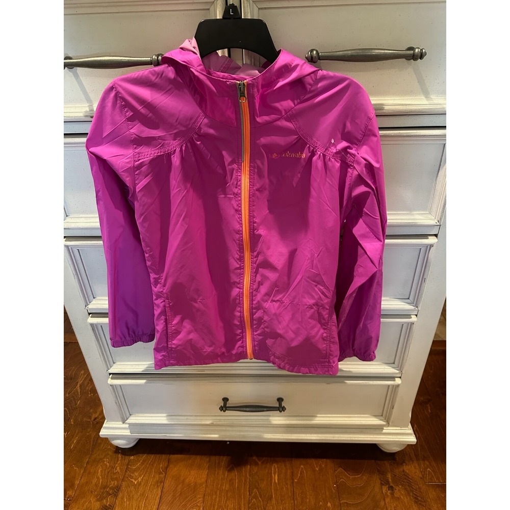 Columbia Kids Girls Pink Hooded‎ Lightweight Windbreaker Jacket Size L 14 16